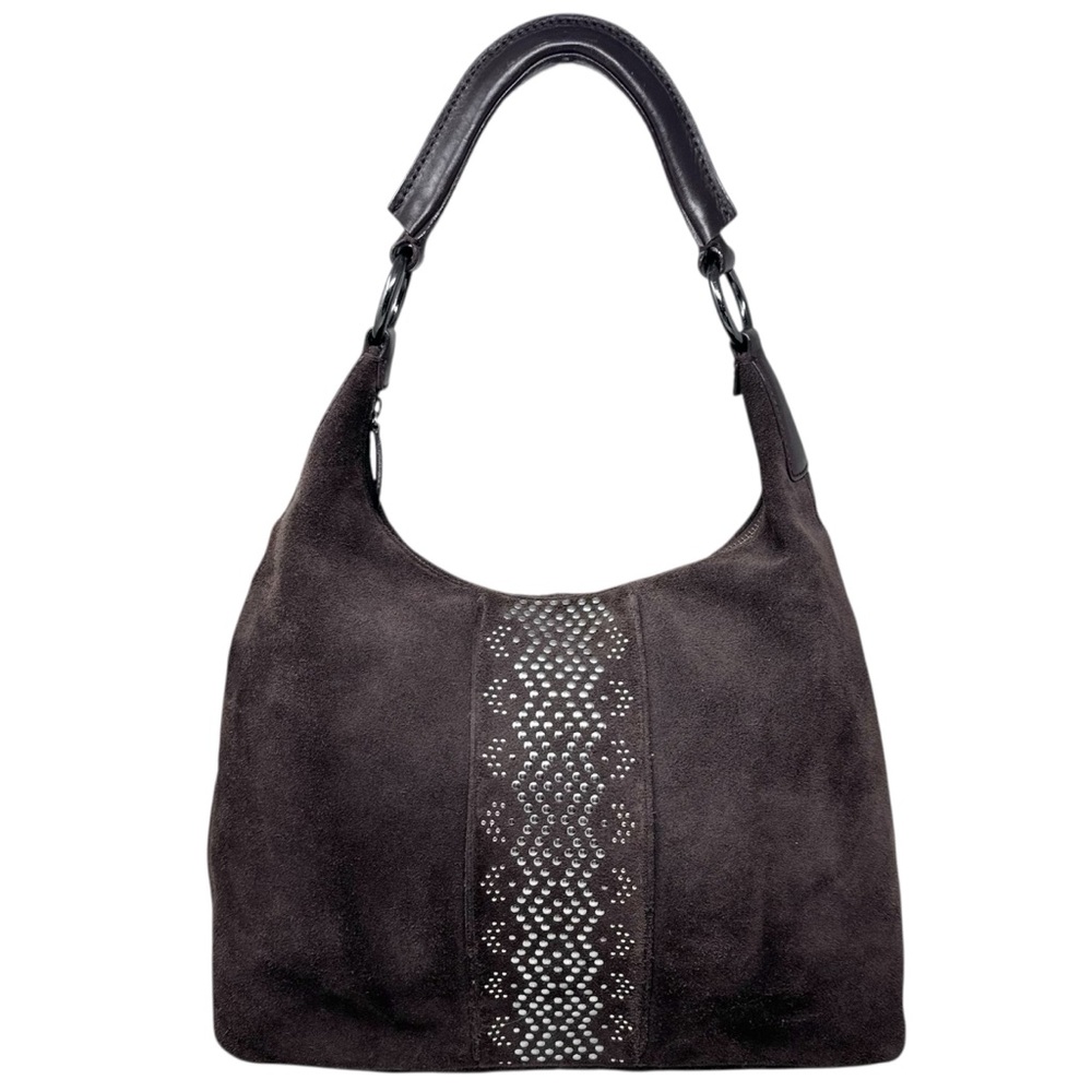 Via Spiga Embellished Brown Suede Leather Hobo Shoulder Bag Purse